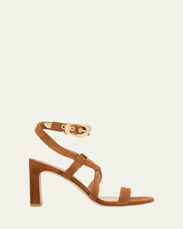 Maven Suede Buckle Block-Heel Sandals